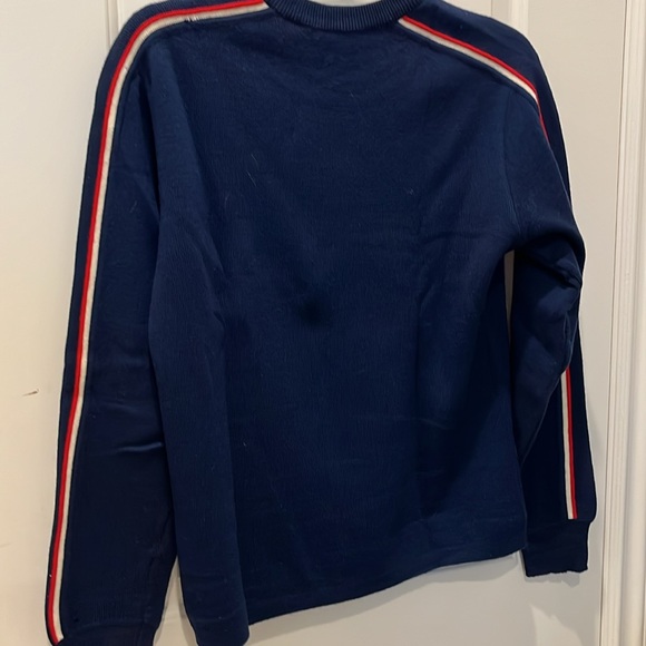 Ski sweater navy with red/white racing stripes wool Medium lightly worn - Picture 5 of 5